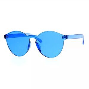 UV400 Rimless Flat Lens Sunglasses One Thick Translucent Round Lens Frame